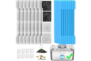 Kastty 15L Dog Water Fountain Filter Replacement, Pet Fountain Filters Replacement Made of Activated Carbon and PP Cotton, 8 Pack Dog Water Bowl Filters 8 Pack Pre-Filter Sponge with 8 Pump Sponge