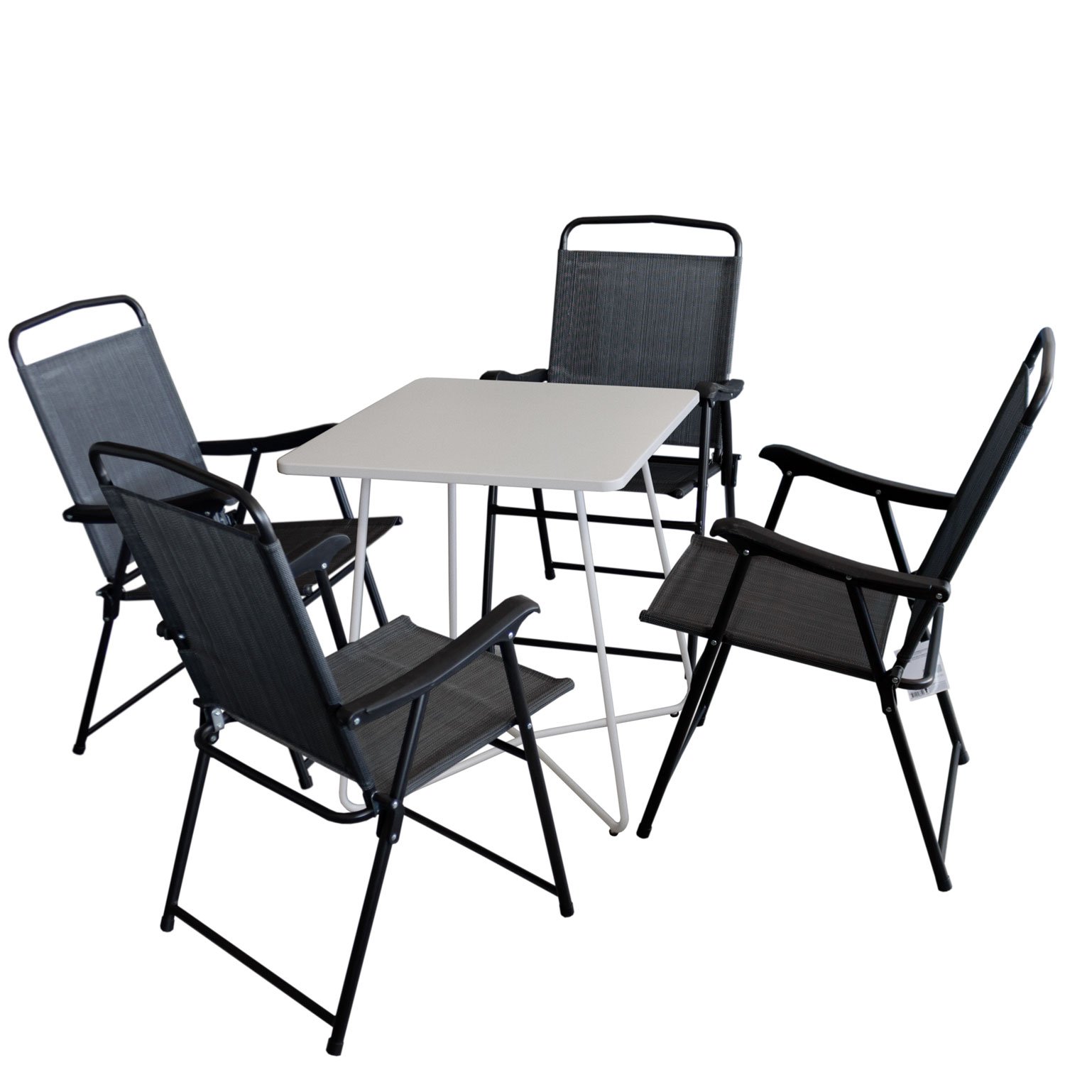 5tlg. Balkonmöbel Set Bistrotisch, Metall, 60x60cm, Weiß + 4x
