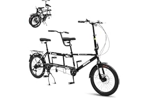 BGGFNZ Foldable Tandem Bike, 20 Inch Family Tandem Bikes for Adults, Adjustable 7-Speed Tandem Bicycles Beach Cruiser Bike for Travel and Couple Riding, High Carbon Steel Frame
