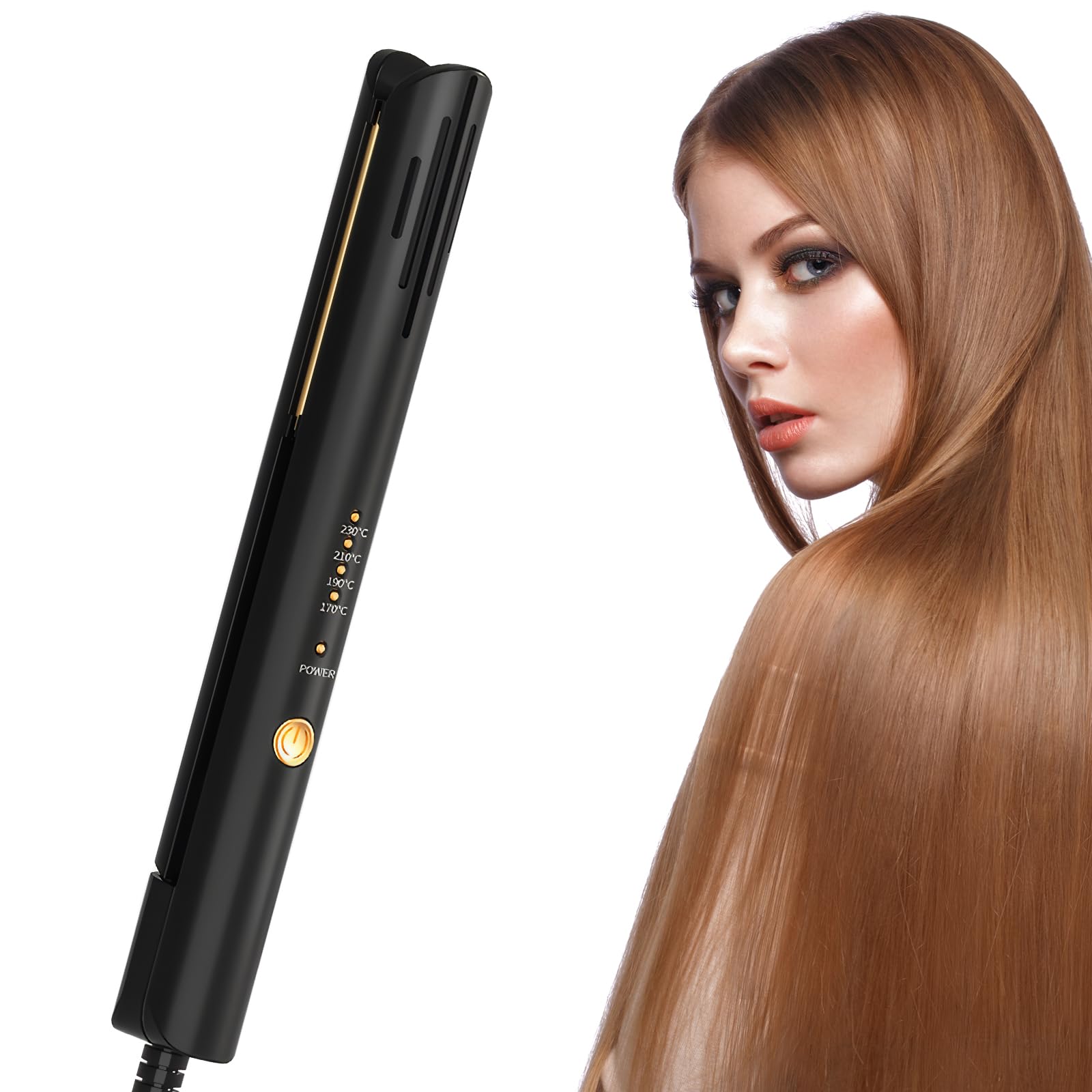 Pencil Straighteners, Mini Hair Straightener and Curl 2 in 1 with 3D Floating Panel, 4-Step Temperature Setting, Anti-scalding and 10s Quick Heating for Travel - Quick Styling