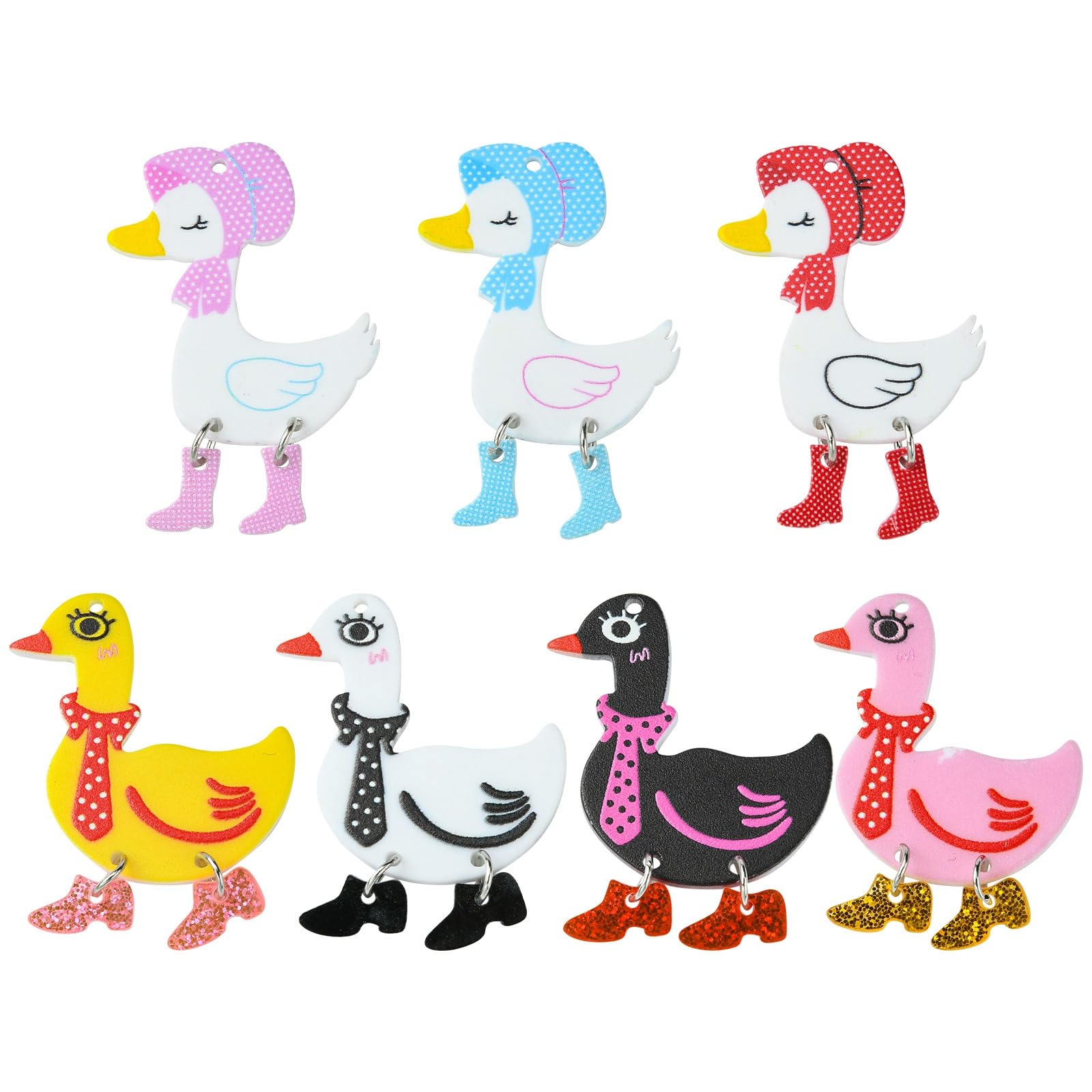UR URLIFEHALL 14 Pcs 7 Styles Acrylic Duck Charms with Swinging Boot Funny Animal Dangle Charms for Jewellery Making DIY Crafts Keyrings
