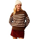 Majdan Womens Oversized Striped Sweater Crew Neck Long Sleeve Ribbed Knit Pullover Fall Casual Daily Wear 2025