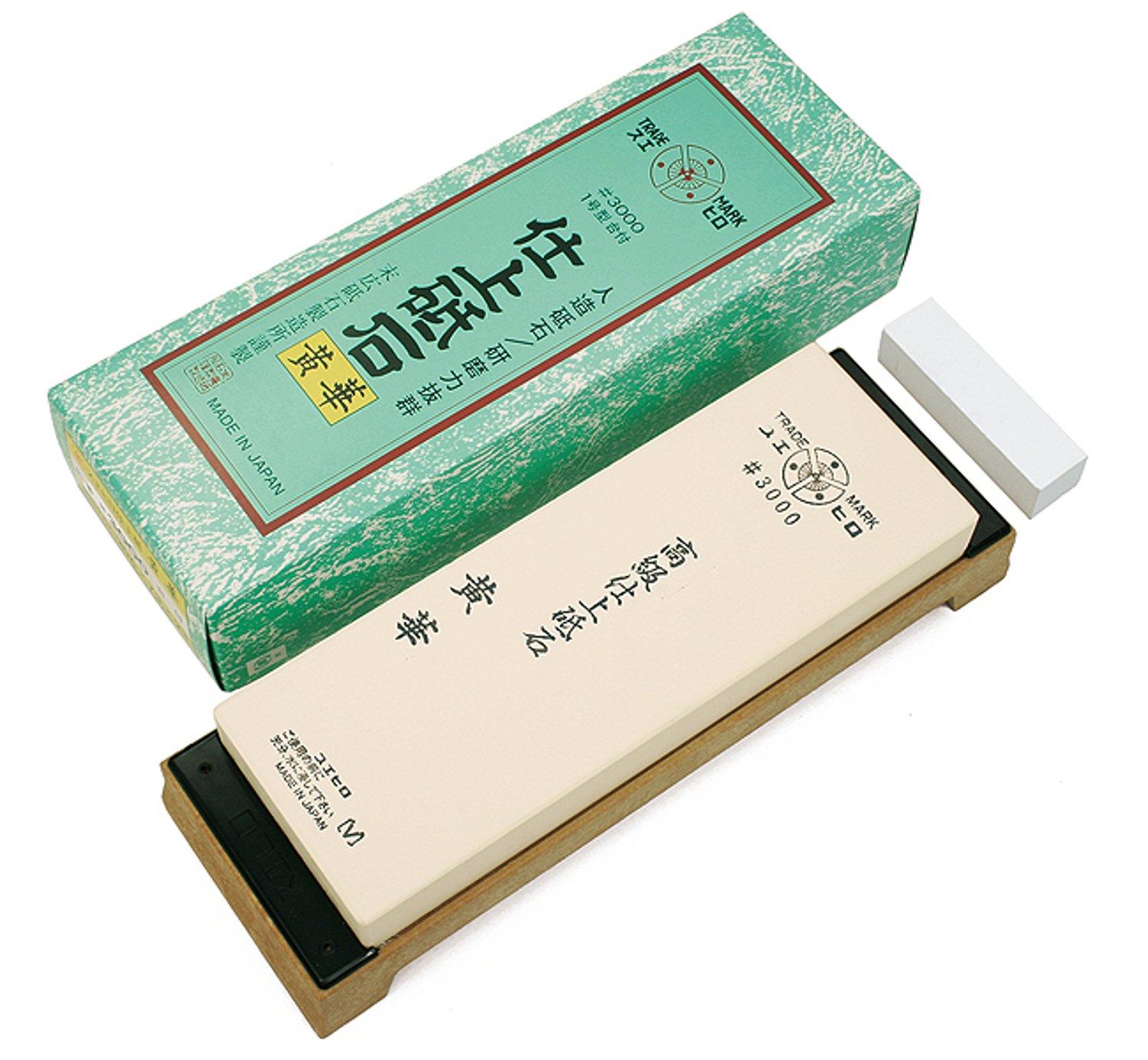 Suehiro Ouka Finishing Whetstone Ouka 3000 Grit Yellow Japanese Sharpening Stone on Fixed Base, Nagura Stone Included, Polished Finish for Knife Edges