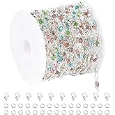 YOUBEIYEE 3 Yard Colorful Rhinestone Jewelry Chain for Jewelry Making Silver Plated Brass Chains Bulk with Jump Rings and Lobster Clasps