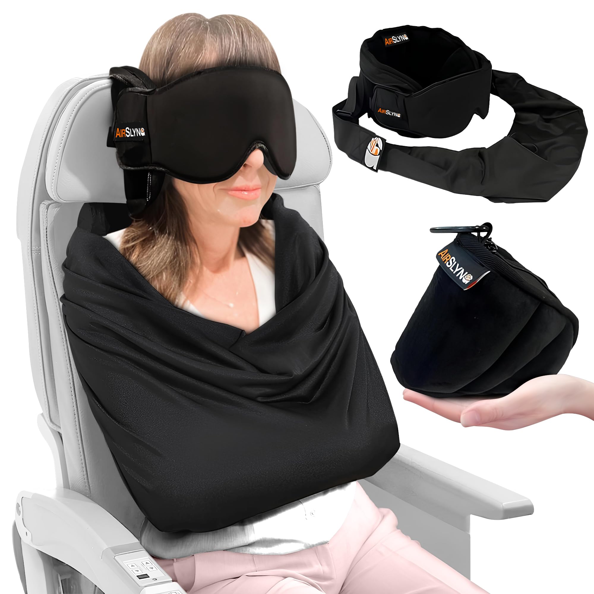 Photo 1 of 3-in-1 Airplane Sleep Support System - Integrated Plane Sleeping Accessories with Memory Foam Long Haul Flight Pillow, Adjustable Travel Eye Mask, and Blanket-Like Body Sling - Fits in Carry On
