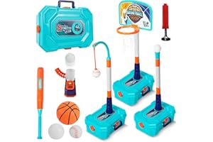 BOBUEXER - 5 in 1 Basketball Hoop Set for Kids, T-Ball Game Indoor Outdoor Toys Birthday Gift for Boys and Girls Ages 3+ (Blu