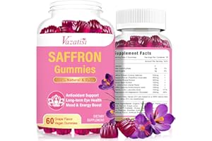 VAZATISI Natural Saffron Gummies - Sugar Free Saffron Supplement with Saffron Extract 100 mg, Magnesium, GABA, Rhodiola - Mood | Focus | Vision | Energy Support - NonGMO Vegan - 120 Gummies, 2 Month Supply