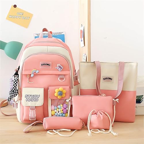 YGYCF Kawaii Backpack 5Pcs Set for Student with Cute Knot