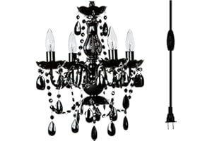 gypsy color The Original Brink House Plug-in 4 Light Black Hanging Swag Chandelier H17.5”xW15”, Black Metal Frame, Glass Stem and Acrylic Crystals