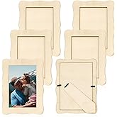 RYKOMO 6 PCS DIY Wooden Picture Frames Unfinished Solid Wood Photo Picture Frames for 4 x 6 in Photos, Standing Wooden Photo Frames for Valentine's Day Wood Decor, Father's Day, Mother's Day Gift Crafts Wood (Lace Rectangle)