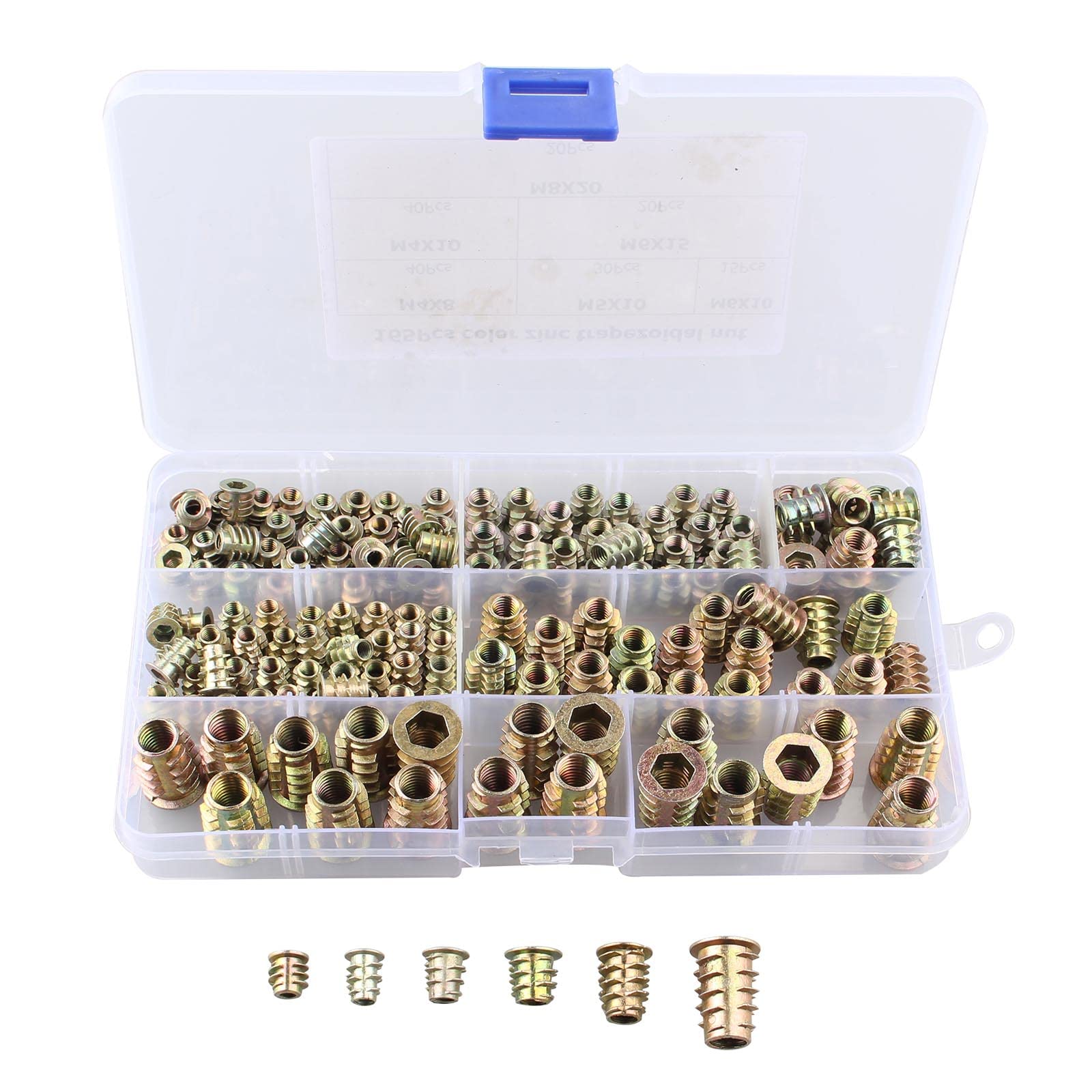 HALJIA 165PCS Threaded Insert Nuts, Hex Socket Screw Zinc Alloy Furniture Hex Socket Assorted Rivet Nuts Set M4 M5 M6 M8 Inserts Threaded Assortment Tool Kit for Wood Furniture