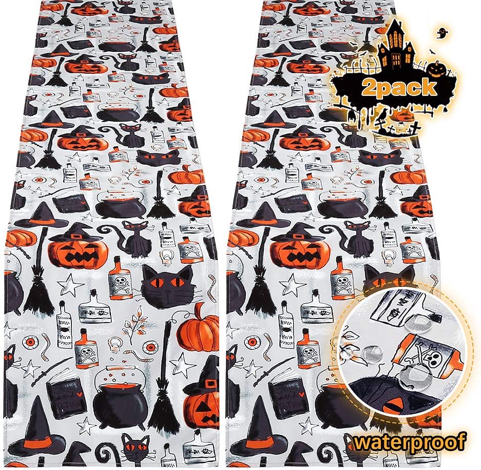 B-COOL Halloween Runner 2 Pack 13x84 Table Runner Polyester Table Runner Gray Orange Dresser Scarves Autumn Ornaments Design Table Runner: Home & Kitchen