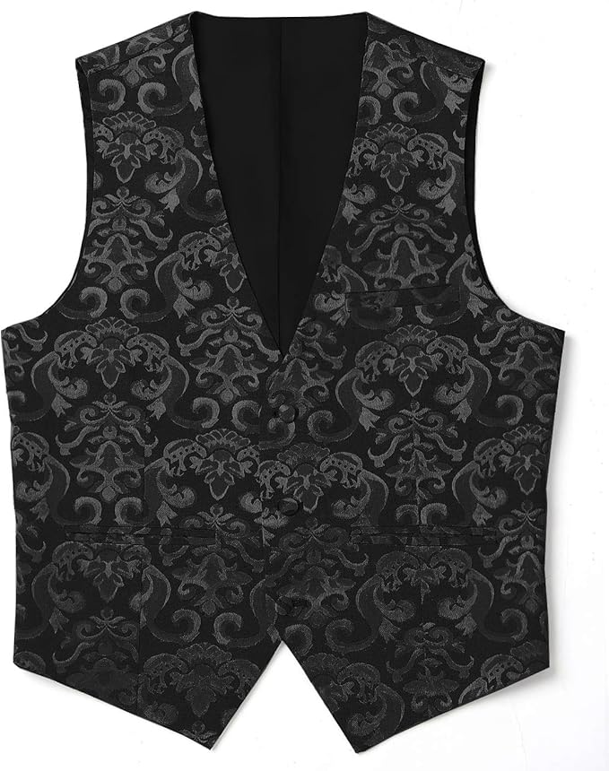 Ceehuteey Mens Floral Vest V Neck Classic Wedding Waistcoat Slim Fit Patterned for Groomsmen