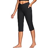 ISEEGZ 18" Capri Pants for Women High Waist V Crossover Women's Yoga Capris Breathable with Pockets for Workout Casual