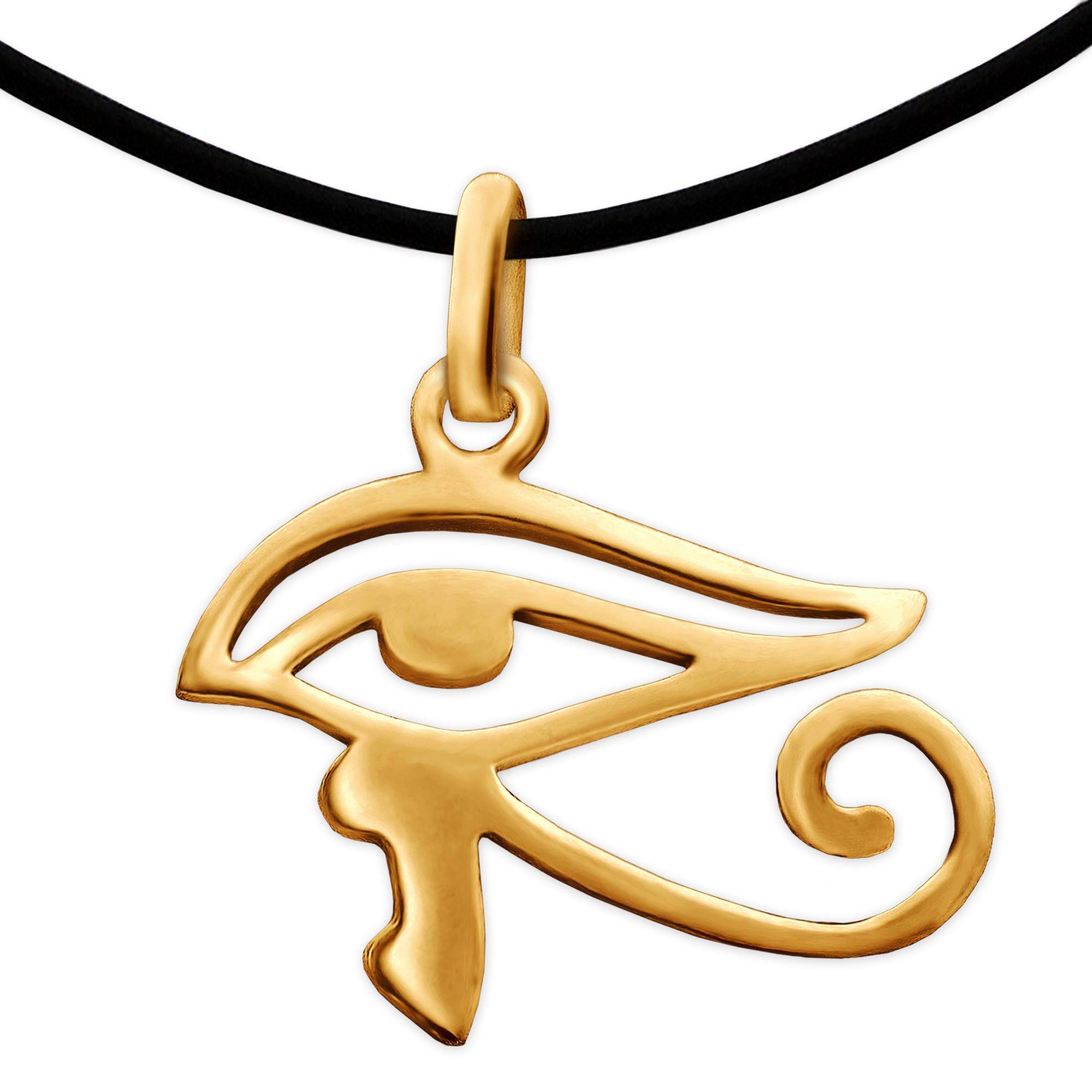 CLEVER SCHMUCK Golden Pendant Small Horus Eye 15 mm Amulet Shiny 925 Sterling Silver Gold-Plated & Rubber Cord in Gift Box, Metal