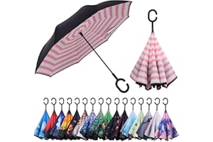 Wxjiahetai Inverted Reverse Umbrella with C-shaped Handle Windproof Upside Down Umbrellas for Rain Double Layer Hands Free Umbrella for Women and Men
