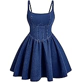 WDIRARA Women's Casual Square Neck Denim Dress Ruffle Hem A Line Mini Dress