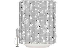 PRIME LEADER Merry Christmas Shower Curtain, Snowman and Snowflake on Grey Background Digital Print, Fabric Bathroom Decor with Hooks, 72 x 72 inches