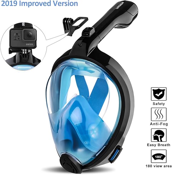 Orsen Full Face Snorkel Mask, Panoramic View Snorkeling Mask with