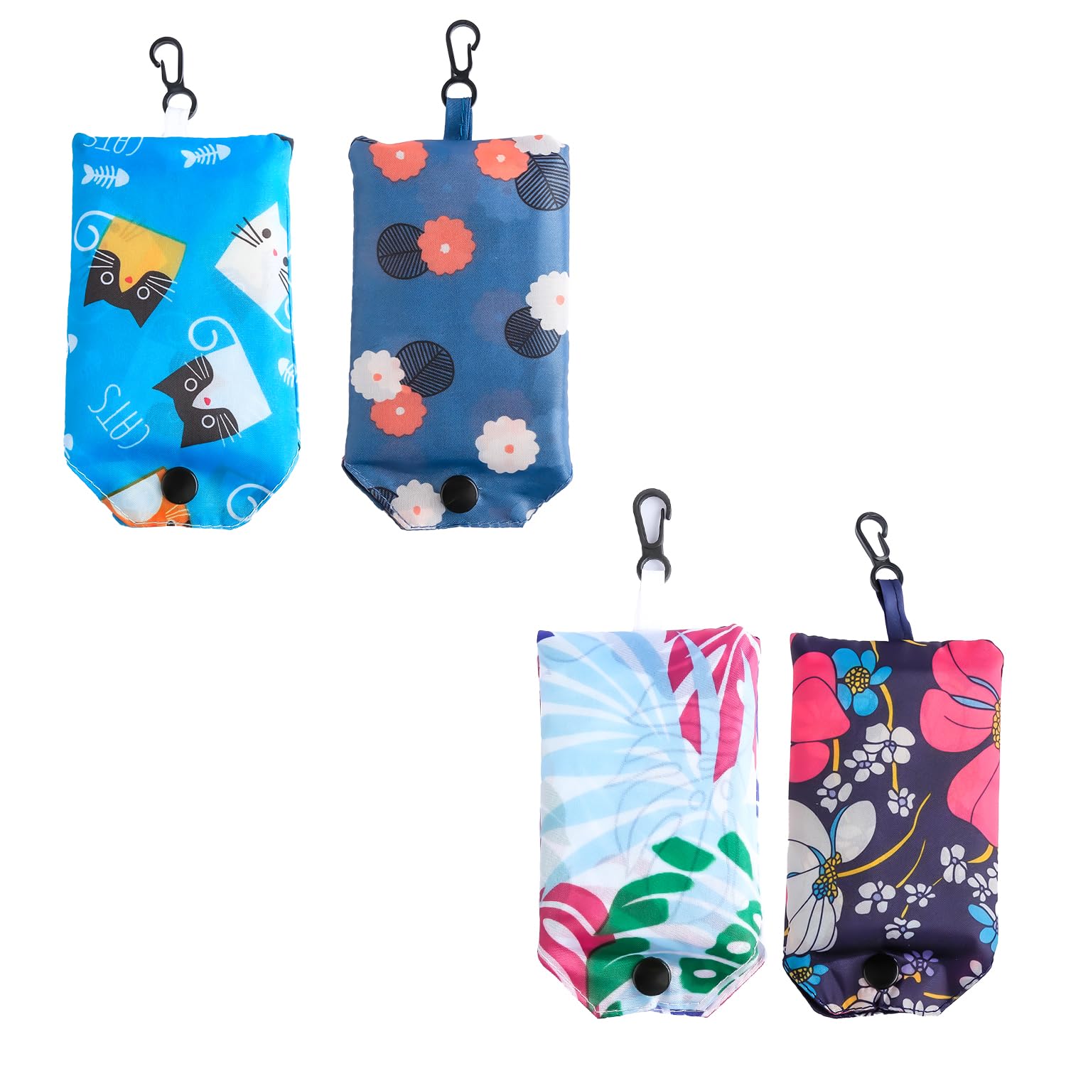 Bojueshaw 4pcs Foldable Shopping Bags, Waterproof Tote Bags, Washable Grocery Bags, Eco Tote Bags for Daily Shopping, Travel, Outdoors