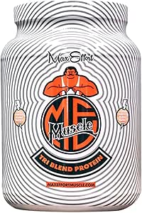 Amazon Com Max Effort Muscle Tri Blend Protein Blend Of Whey Protein Whey Protein Isolate And Micellar Casein Protein 30 Servings Vanilla Peanut Butter Health Household