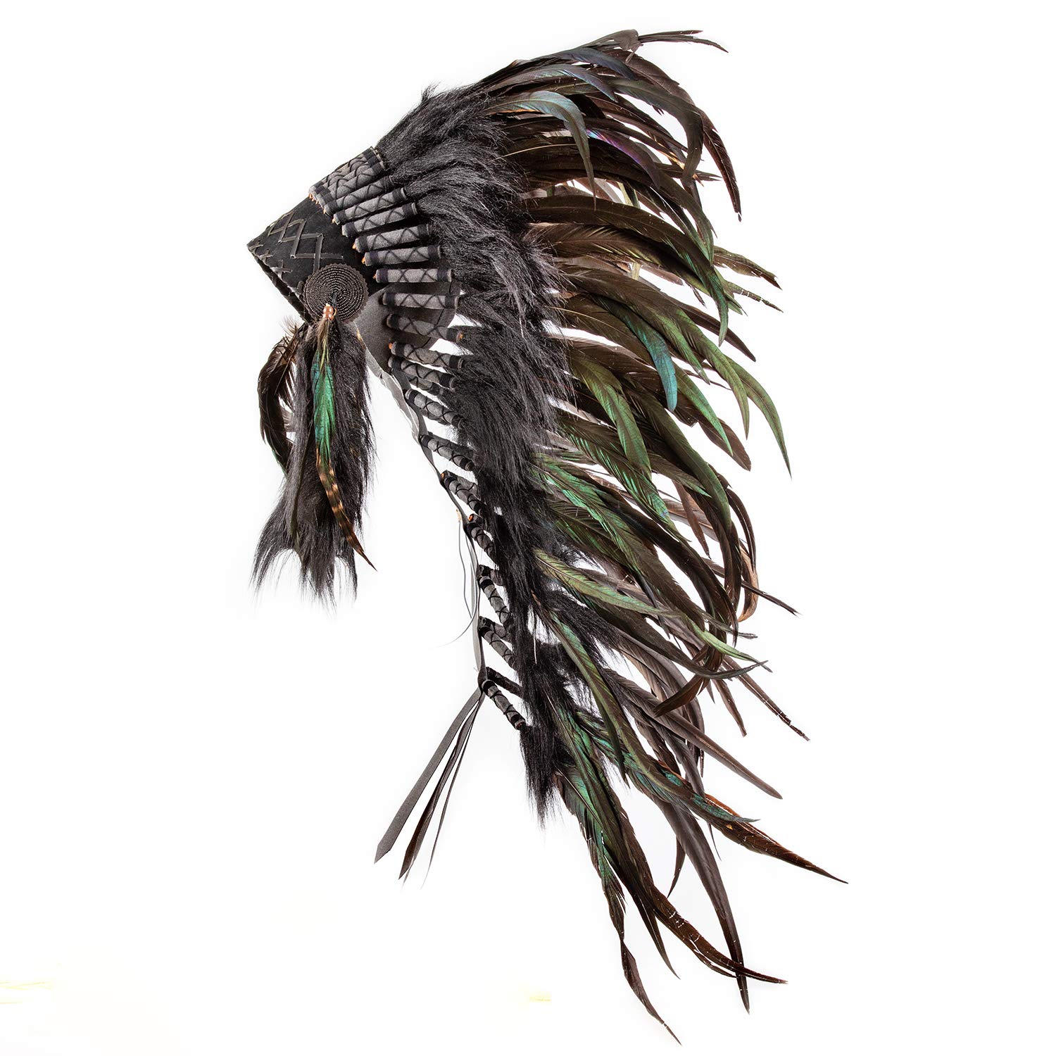 Pink Pineapple Handcrafted Native American Inspired Feather Headdress - Medium Length - Black