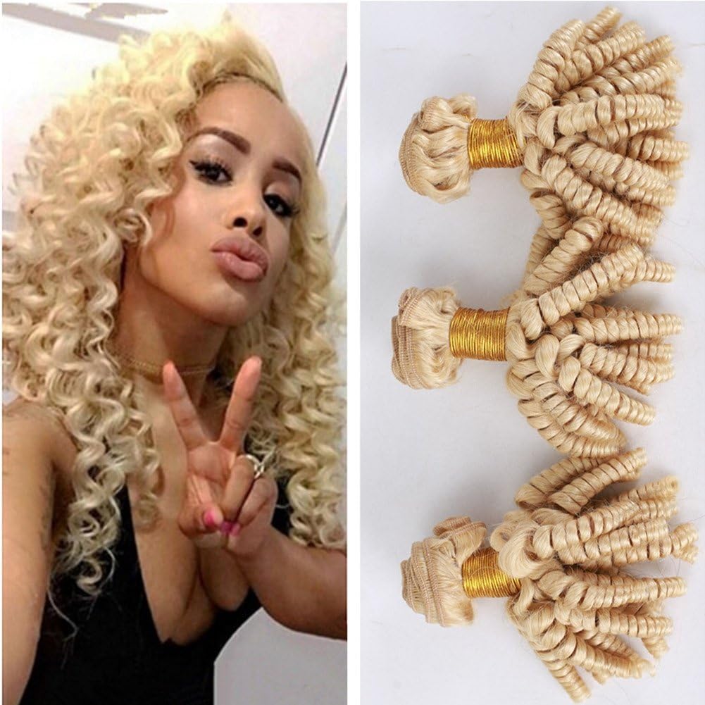 Ruma Hair Bleached Blonde Aunty Funmi Hair Weft Extensions Bouncy Curls 3Pcs Lot Cheap #613 Platinum Blonde Funmi Virgin Human Hair Spring Curly Weave 3 Bundle Deals (26 28 30)
