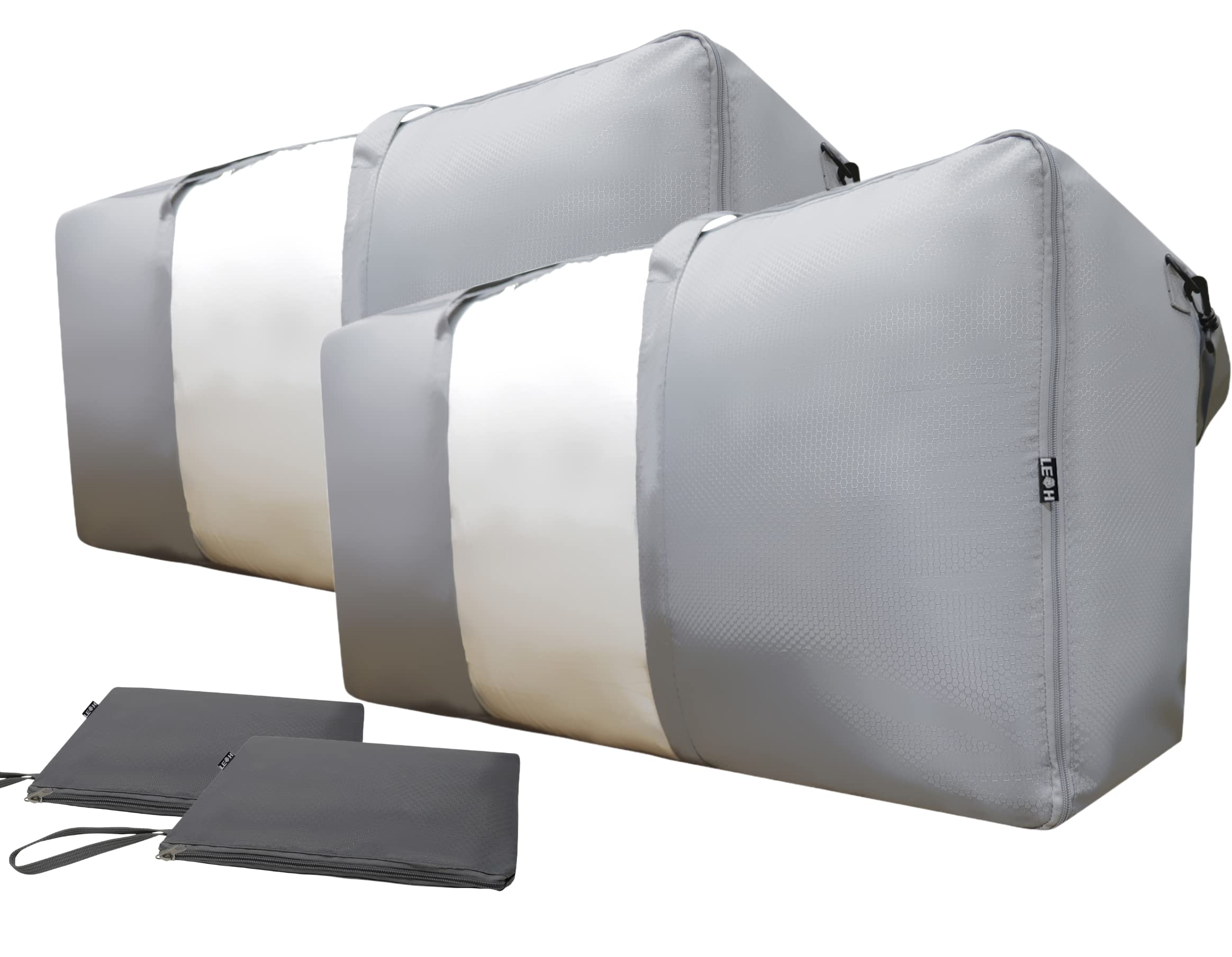 Leoh Extra Large Storage Bags with Zips Heavy Duty | Bedding Storage Bags | XL Strong Moving Bags | Big Bags for Moving House | Jumbo Duvet, Clothes, Laundry, Space Saver Bags (2x 180L + Pouch, Grey)