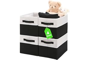 Wrrlors Storage Boxes [4 Pack], Foldable Storage Basket, Fabric Closet Organizer and Home Organizer with Handles for Books, Closets, Clothes, Toys Storage (White and Black)