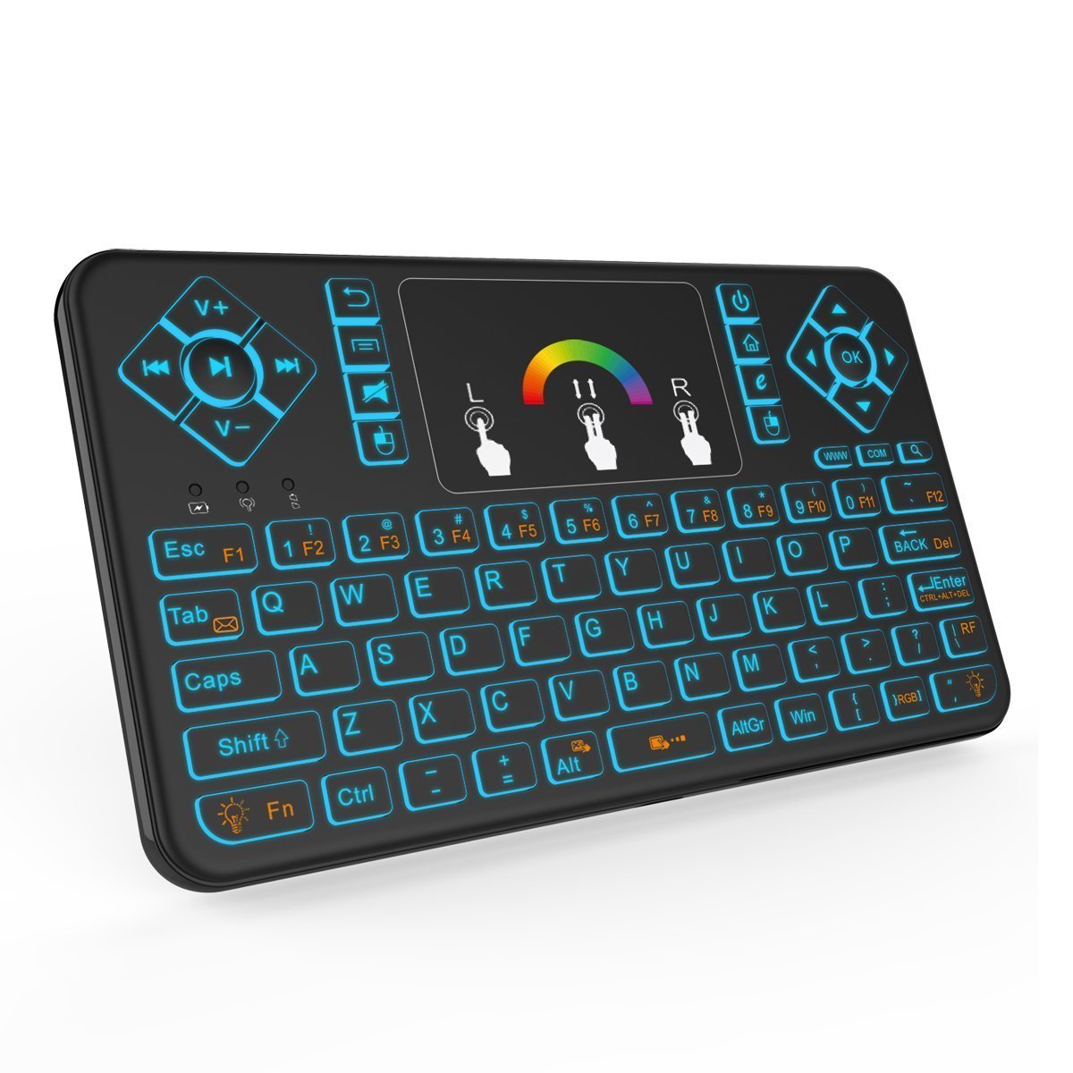 QQPOW Teclado inalámbrico colorido teclado retroiluminado inalámbrico Mini portátil con ratón Touchpad