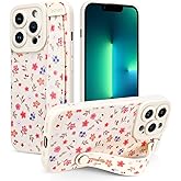 Jefonha Case for iPhone 13 Pro 6.1 inch Silicone Phone Case with Strap for Women Girls Cute Floral Flowers Design, Adjustable Finger Strap Kickstand Protective Cover, Floral