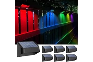 YTKIH Brighter Solar Fence Lights 6 Pack, RGB 8 Colors, Dusk to Dawn Deck Light, Fence Solar Lights Outdoor IP65 Waterproof, Solar Outdoor Lights for Backyard/Railing/Wall/Step/Patio