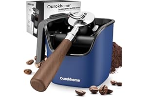 Ourokhome Knock Box Espresso Accessories, The Latest Patented Stainless Steel Espresso Machine Tool for Coffee Ground with Removable Knock Bar, Handle and Lid, Dishwasher safe, 4.8 inch (Deep Blue)