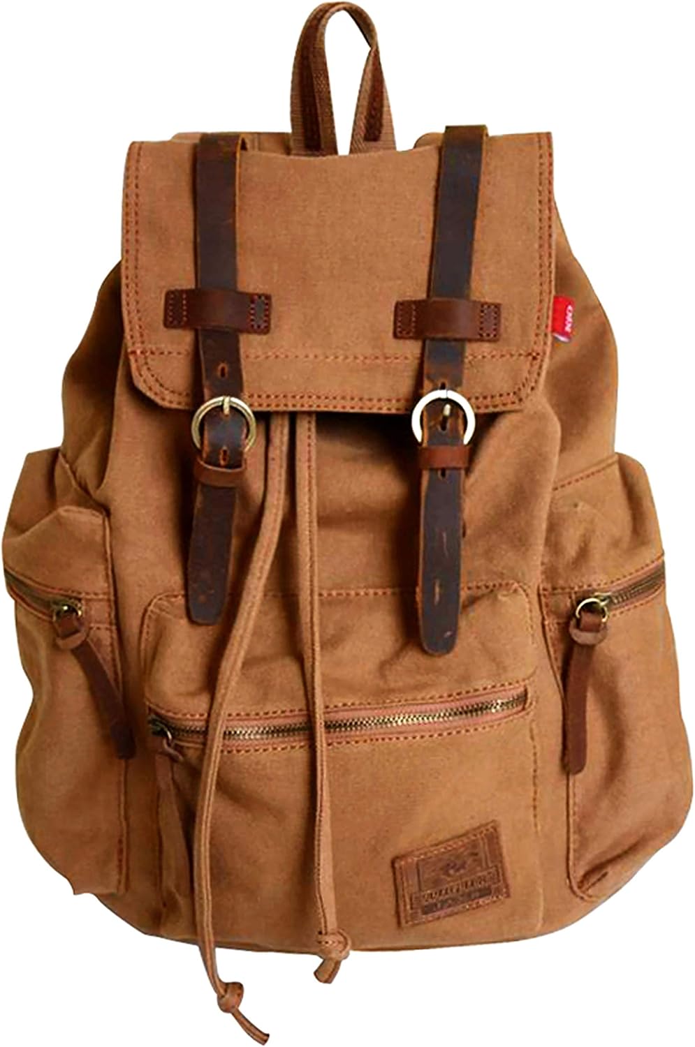 HuaChen Vintage Canvas Leather Backpack AUGUR Hiking Daypacks Computers Laptop School Bag Shoulder Backpacks Unisex Casual Rucksack Satchel Bookbag Mountaineering Bag for Men Women (M32_Tan)