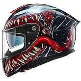 ILM Full Face Dual Visor Motorcycle Helmets with Rear Wing Pinlock Compatible Motorbike Street Bike Helmet DOT Men Women Model 861A (TheNight, L)