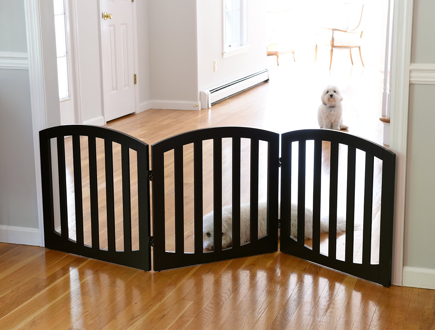 Arf pets Free standing Wood Dog Gate, Step Over Pet Fence, Foldable