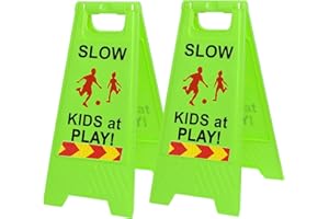 60cm Slow Kids at Play Sign, Children at Play Safety Signs with Double-Sided Text and Graphics with Reflective Tape for Stree