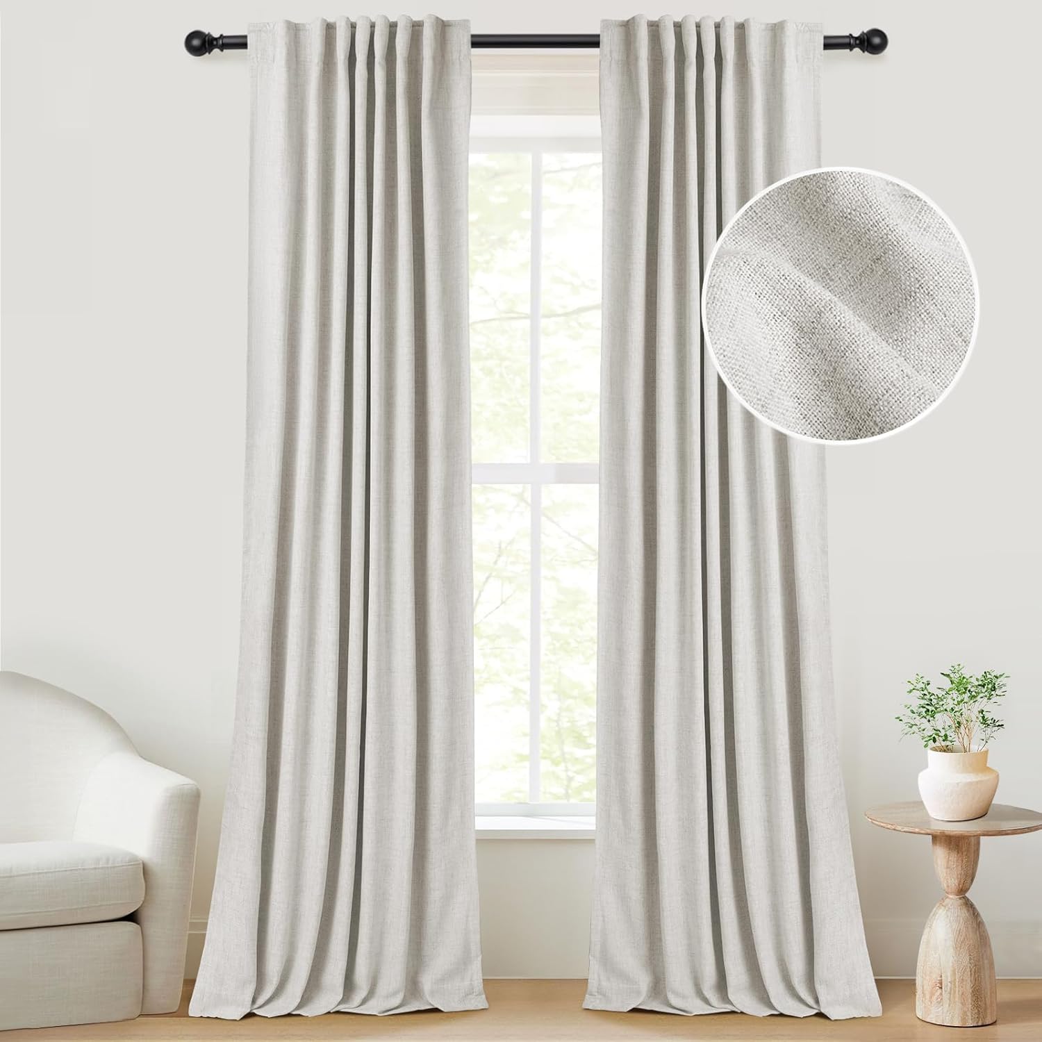 Window Treatments - INOVADAY 100% Blackout Curtains for Bedroom 84 Inches Long, Linen Blackout Curtains 84 Inch Length 2 Panels Set, Back Tab/Rod Pocket Black Out Curtains for Living Room Windows - Beige, W50 X L84