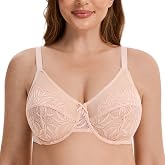 MELENECA Women's Plus Size Minimizer Underwire Bras Full Coverage Lace | Unlined cups provide natural shaping and support for large busts with a smooth, comfortable fit for full figure everyday wear