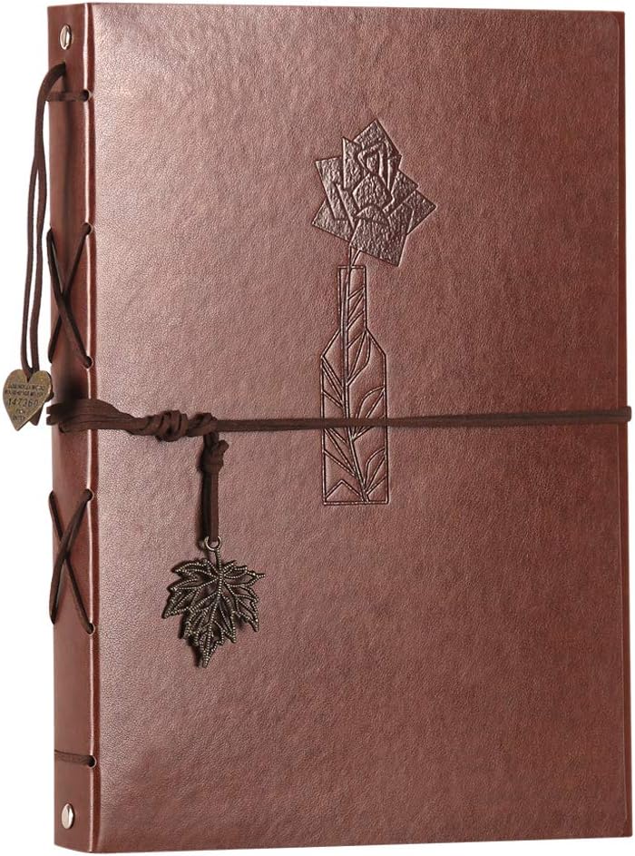VEESUN Photo Album Scrapbook, Vintage Leather Scrap Book, Refillable Black Pages Memory Book Wedding Guest Book, Birthday Gifts for Women Anniversary Presents for Girls Wedding Gifts for Bride, Rose