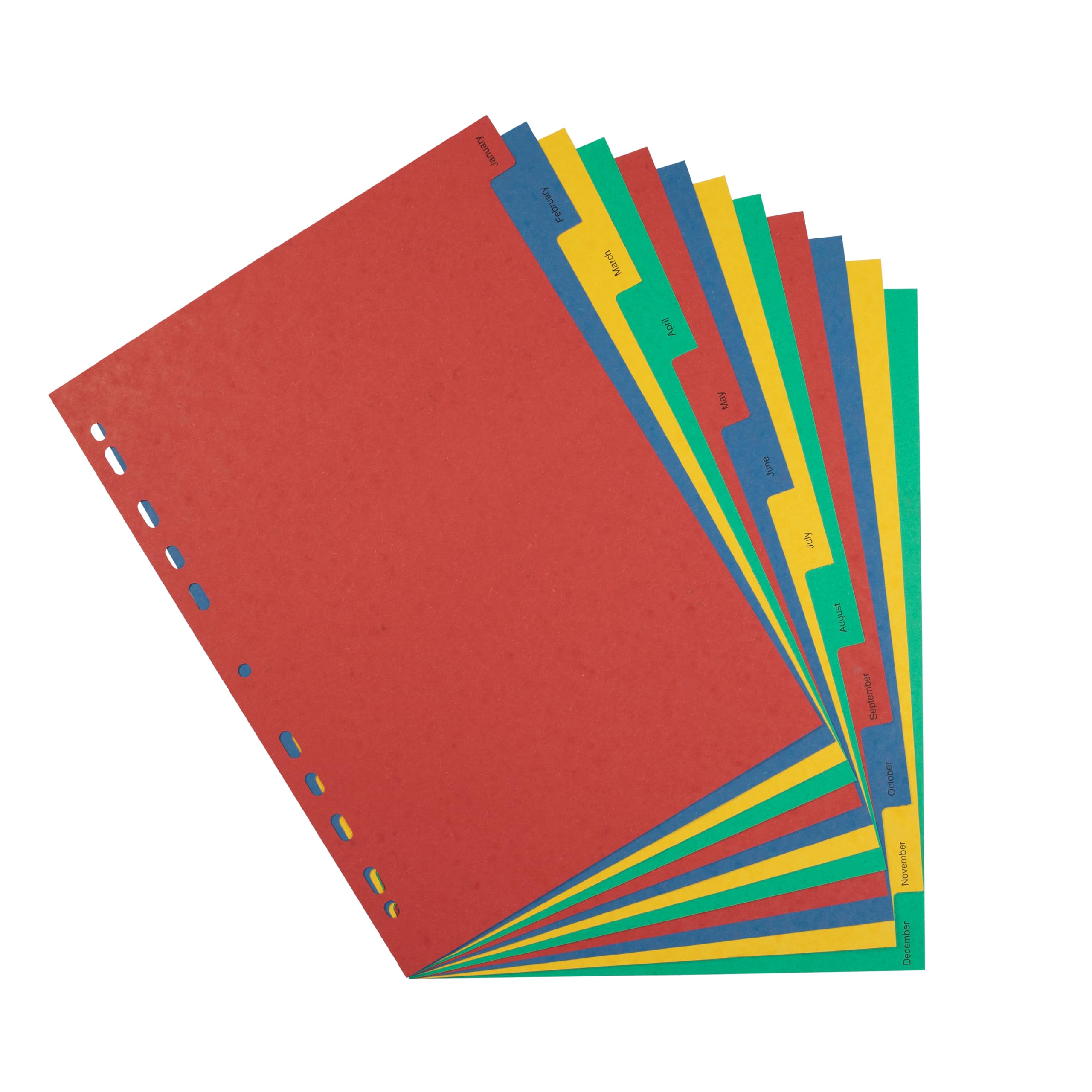 Elba A4 January-December Pressboard Dividers, 12-Part Assorted Colours, Durable Monthly Index Tabs