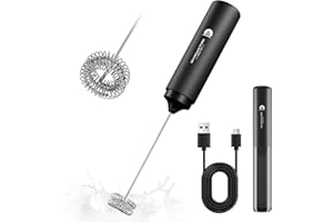 Rechargeable Milk Frother Handheld, 2-IN-1 Dual Spring Whisk Electric Frother Wand for Cappuccino Latte Macchiato, Portable Drink Mixer for Coffee, Matcha, Hot Chocolate