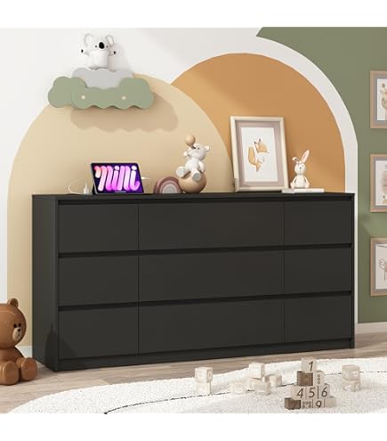 70 inch dresser black Huuger 9 Drawer Dresser, 63 Inch Dresser TV Stand for 55, 65, 70 Inch main image 0