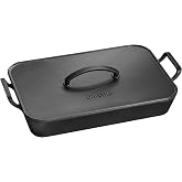 Onlyfire Cast Iron Dutch Oven Casserole Dish, 16.5"x10.5"x7" | With Skillet Lid &amp; Handle, for Induction, Gas Oven, Baking Pan Griddle Pot Set for Stewing, Searing and Bread Baking