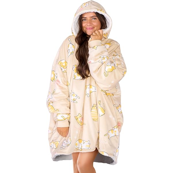 Kids Wearable Blanket Hoodie - Cute Rabbit Print Oversized Sherpa Sweatshirt With Pocket | Cozy Lounge Wear