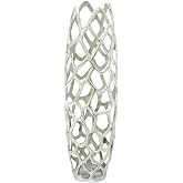 Deco 79 Aluminum Metal Decorative Vase Cutout Coral Centerpiece Vase, Vase for Home Decoration 8" x 8" x 26", Silver