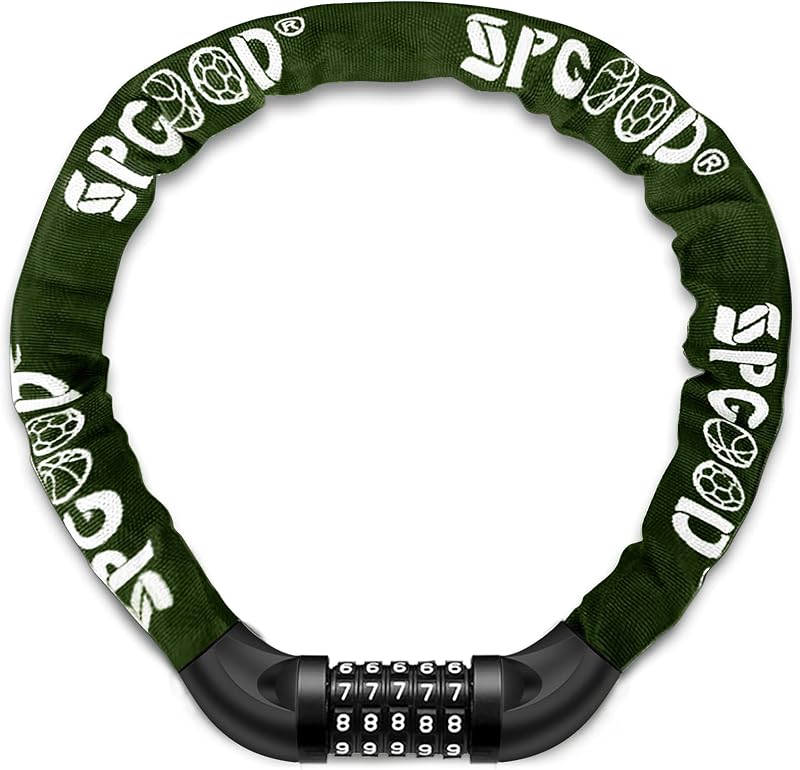SPGOOD Bike Lock 830mm Heavy Duty 5-Digit Code Chain 14 Colors Dark Green