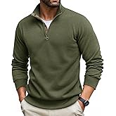 Runcati Mens Quarter Zip Pullover Sweater Lightweight Mock Neck Slim Fit Pullover Knit Casual Polo Sweaters