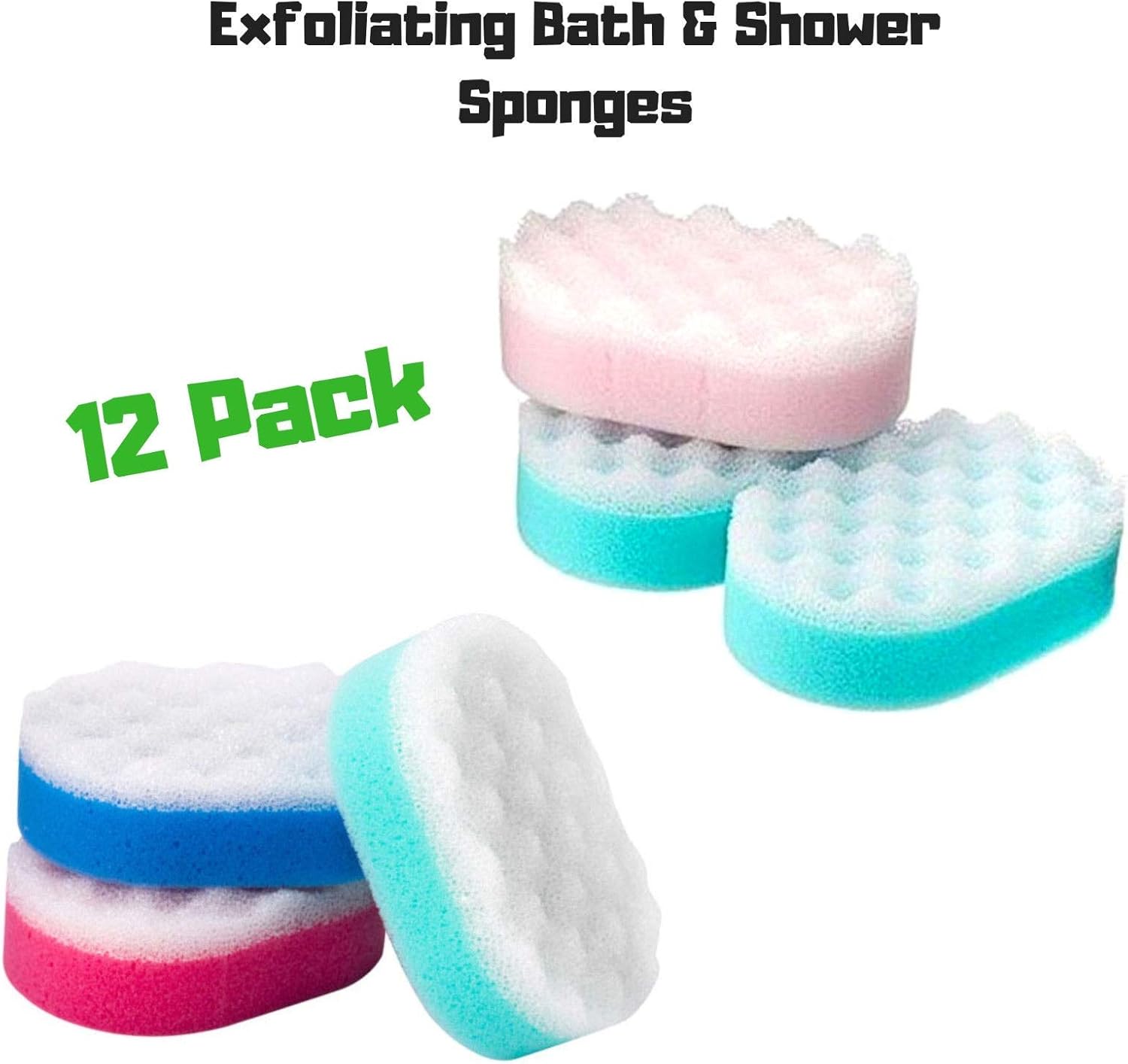 Pack of 12 Exfoliating sponges bath shower 2 sided sponge eBay