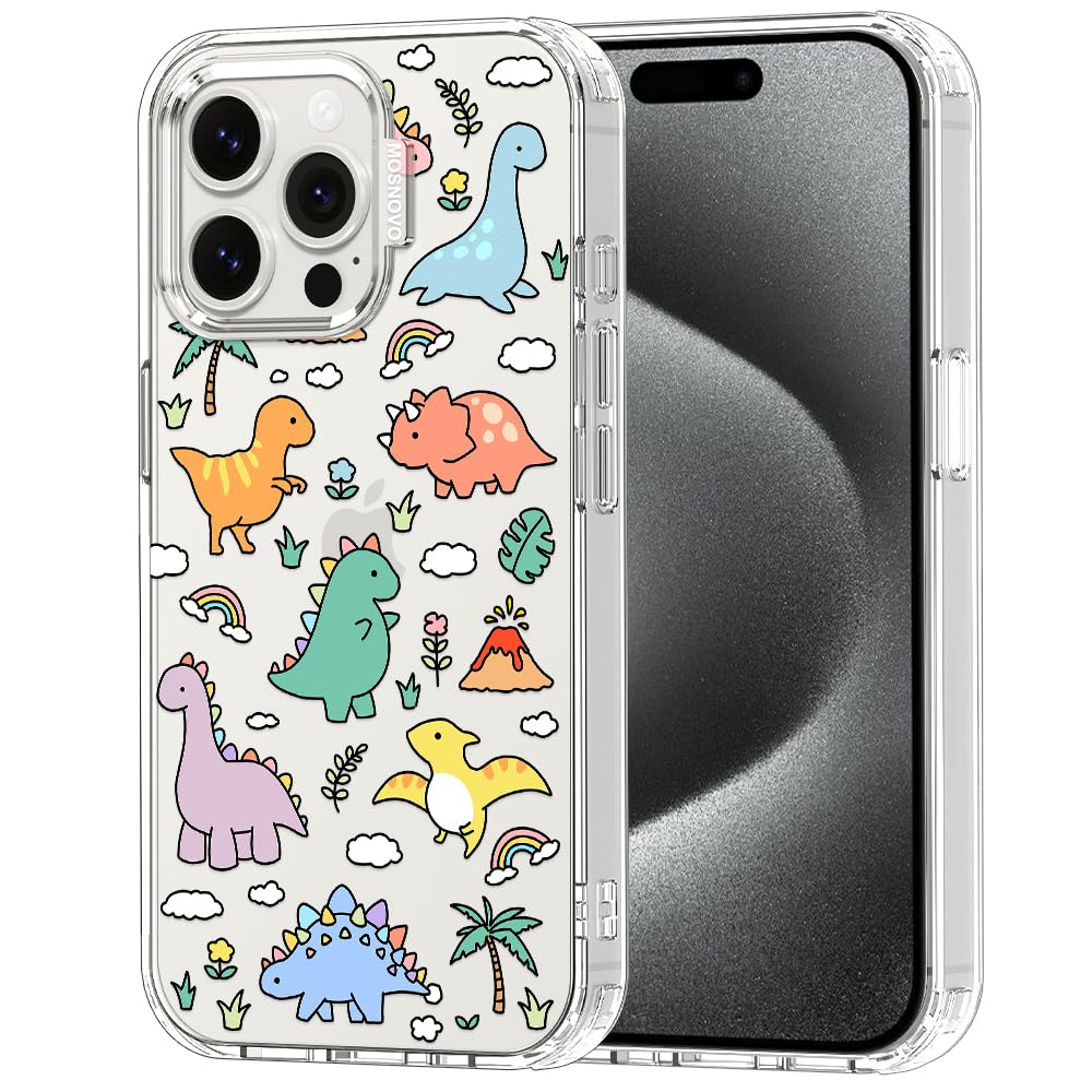 MOSNOVO Case for iPhone 15 Pro Max, [Buffertech 6.6ft Military-Grade Drop Protection] [Anti Peel Off Tech] Clear TPU Bumper Phone Case Cover Design - Dinosaur Land — image 1